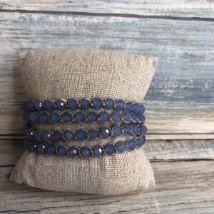 Periwinkle Blue Crystal Wrap Bracelet 30" NWOT Knotted Tan Cord
